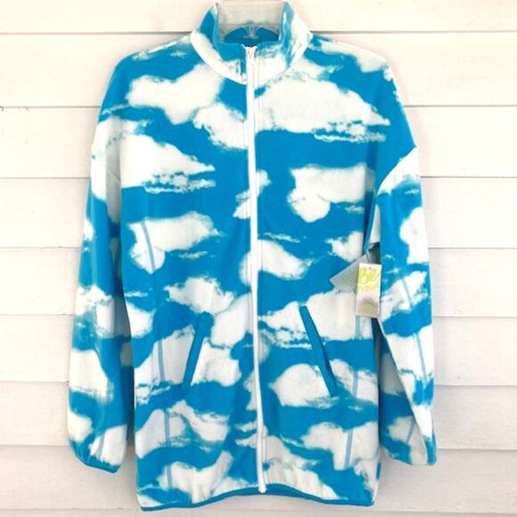 bp NEW Nordstrom Fluffy Clouds Soft Fleece Zip Jacket Blue Pocketed Unisex XS - Picture 2 of 6